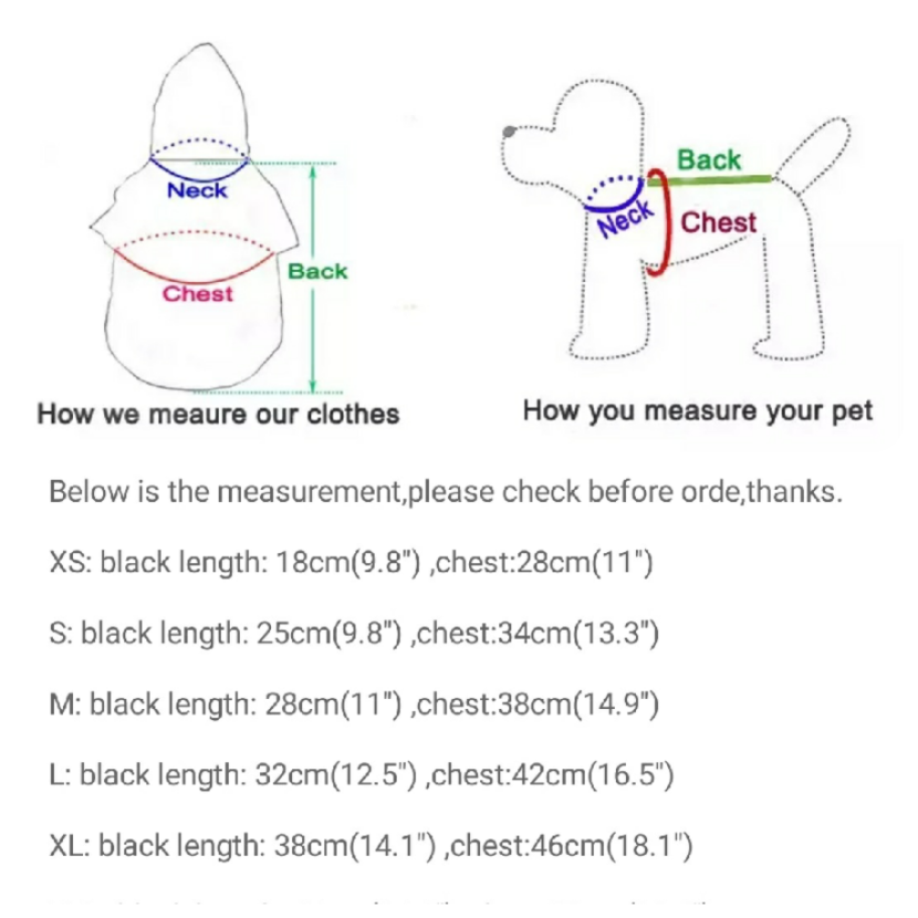 size-guide pet apparel